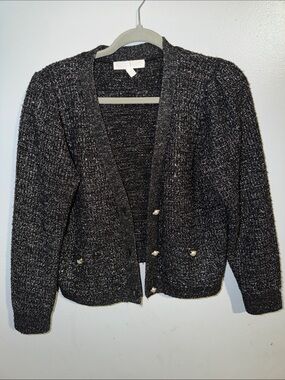 Black Shimmer Cardigan with Pearl Buttons